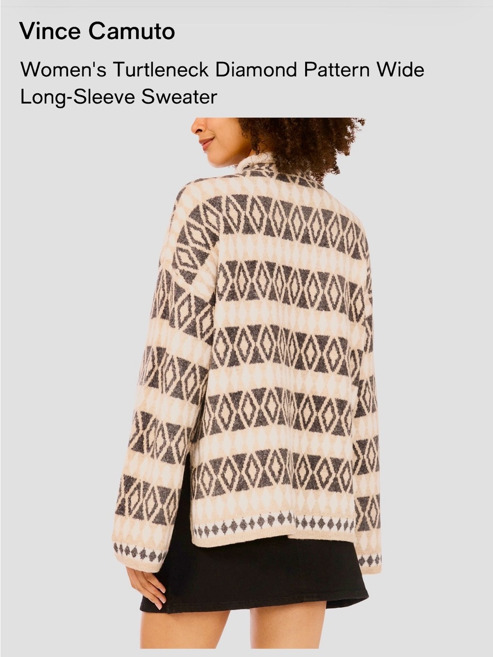 Vince Camuto Cream and Black Diamond-Stripe Turtleneck Sweater